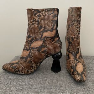 Pristine L’Intervalle Faux Snakeskin Boots with Geometric Heel